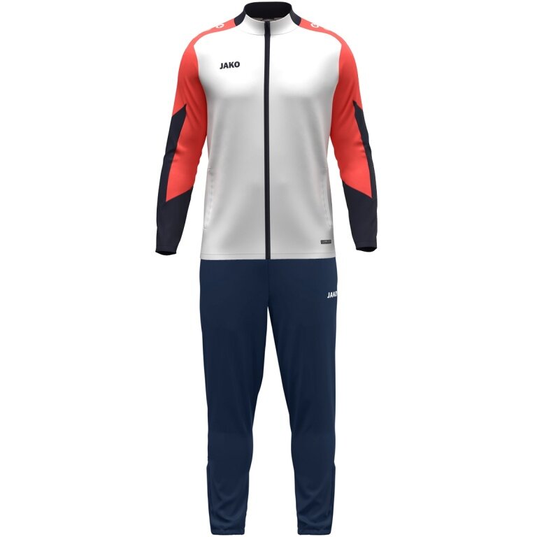 JAKO Training Suit Polyester Dynamic (Jacket and Trousers, sporty cut) white/coral red/navy blue Children