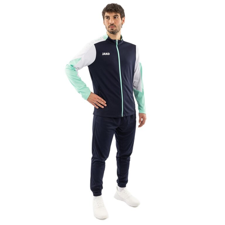 JAKO Training Suit Polyester Dynamic (Jacket and Trousers, sporty cut) navy blue/white/mint green men's