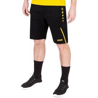 JAKO Training Pants (Short) Challenge - Double-Stretch-Knit, Side Pockets with Zipper - black/yellow Men