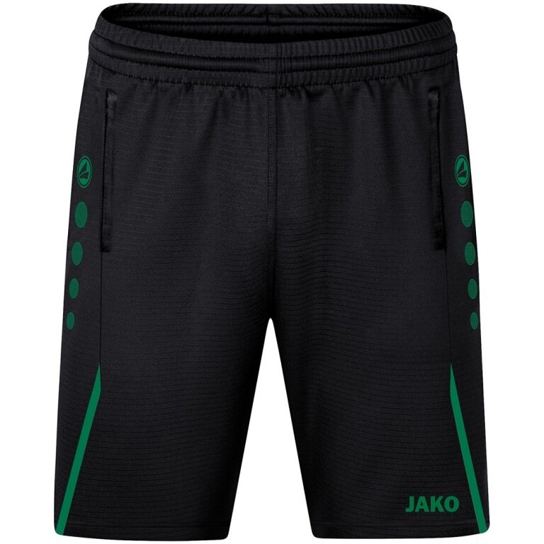 JAKO Training Pants (Short) Challenge - Double-Stretch-Knit, Side Pockets with Zipper - black/green Boys