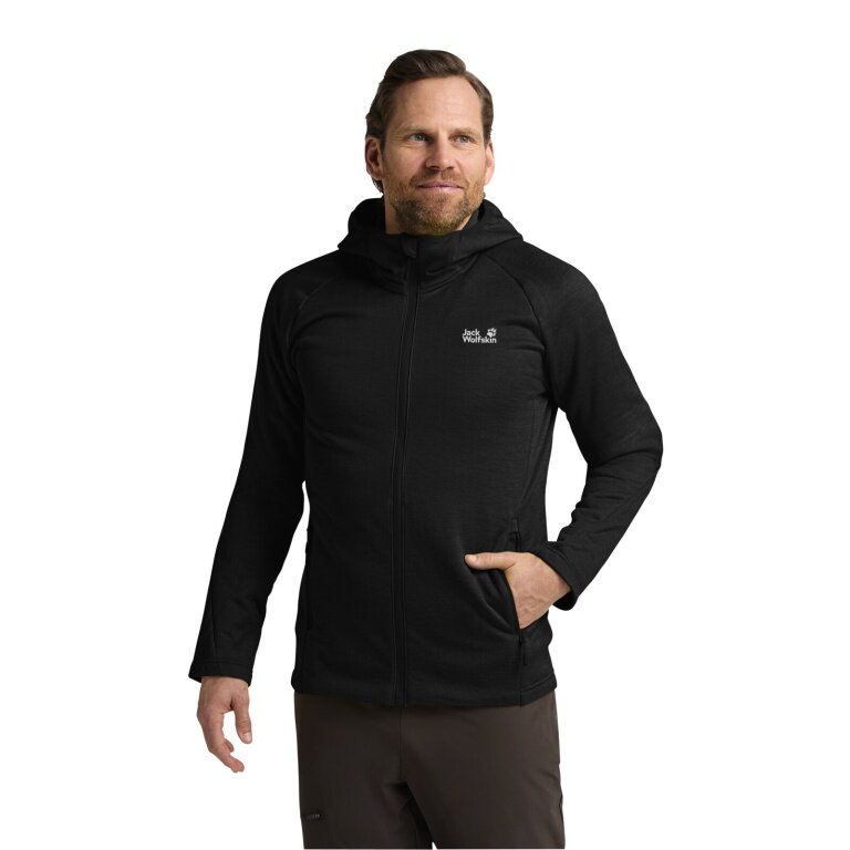 Jack Wolfskin Fleece Jacket Peak District Hooded Full Zip (comfortable to wear, warm) black men's