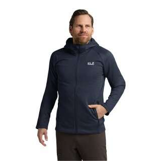 Jack Wolfskin Fleece Jacket Peak District Hooded Full Zip (comfortable to wear, warm) midnight blue men's