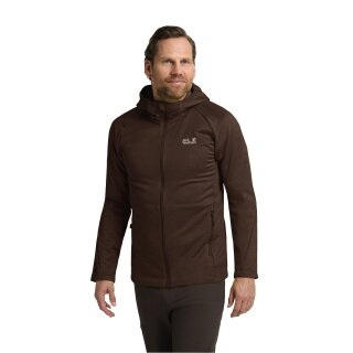 Jack Wolfskin Fleece Jacket Peak District Hooded Full Zip (comfortable to wear, warm) brown men's
