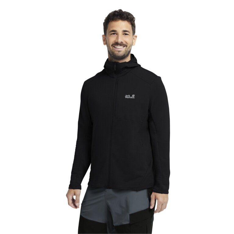 Jack Wolfskin Litestride Hooded Full Zip Fleece Jacket (with hood, elastic material) black men's
