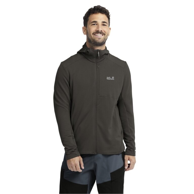 Jack Wolfskin Litestride Hooded Full Zip Fleece Jacket (with hood, elastic material) brown men's