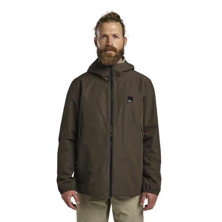 Jack Wolfskin Rain Jacket Terraview 2-Layer (waterproof, breathable, elastic cuffs) 2025 brown men's