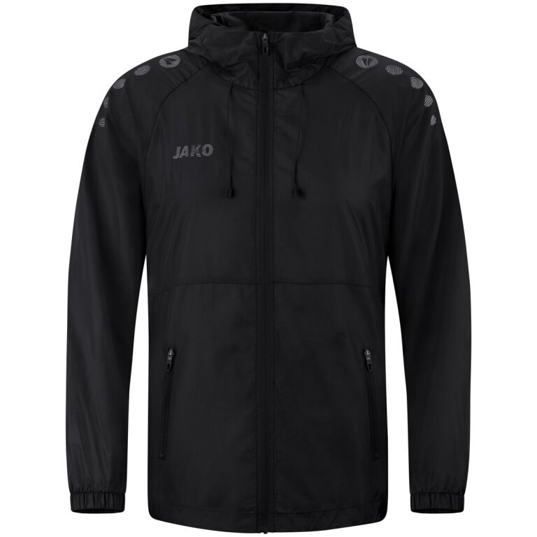 JAKO Lightweight Flow Functional Jacket with Hood (wind and water repellent) black men's