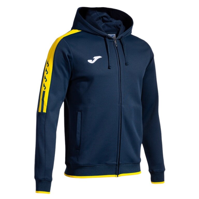 Joma Hooded Jacket Olimpiada Full-Zip (Fleece Lining) navy blue/yellow Men's