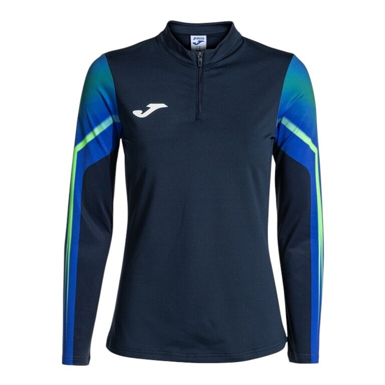 Joma Elite XI Running Long Sleeve Shirt (Sweatshirt, Half-Zip) navy blue/fluorescent green ladies