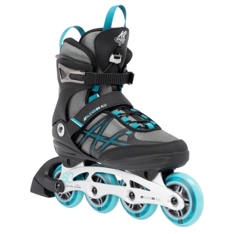 K2 Inline Skates Alexis 80 Alu (Wheels: 80mm/82A, Bearings: ABEC 5) grey/cyan blue ladies