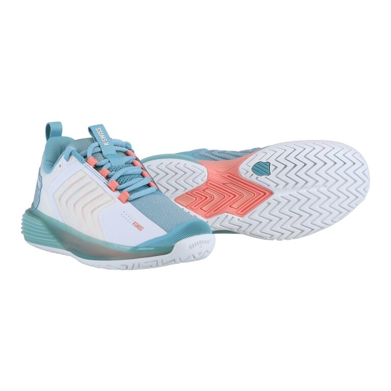 KSwiss Ultrashot 3 Allcourt Tennis Shoes White/Turquoise Ladies