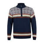 Kama Sweater Pullover 4097 Half Zip with Nordic Pattern (Merino Wool, very warm) navy blue Men's