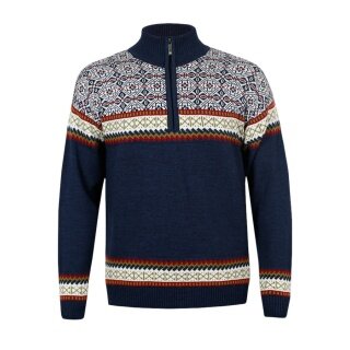 Kama Sweater Pullover 4097 Half Zip with Nordic Pattern (Merino Wool, very warm) navy blue Men's