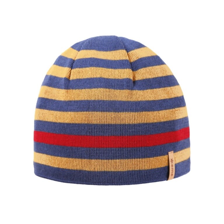 Kama knitted hat (beanie) A162 Merino - blue/red/yellow - 1 piece
