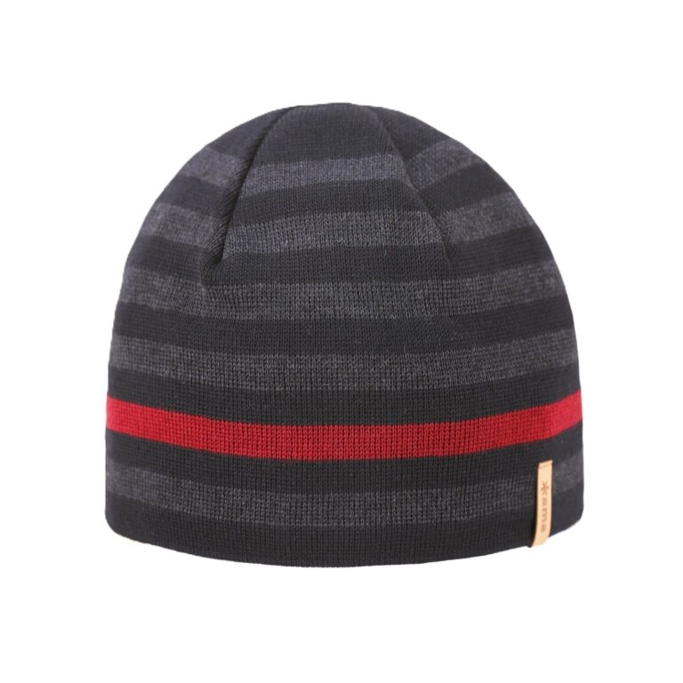 Kama knitted hat (beanie) A162 Merino - black/grey/red - 1 piece