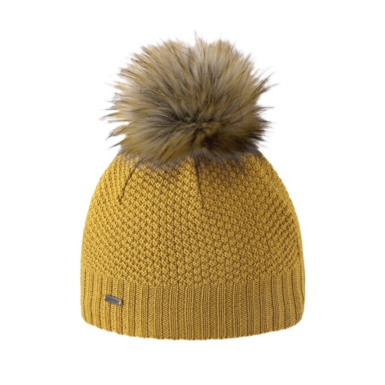 Kama knitted hat (pom-pom) A166 Merino - ladies yellow - 1 piece