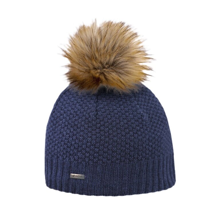 Kama knitted hat (pom-pom) A166 Merino - ladies navy blue - 1 piece