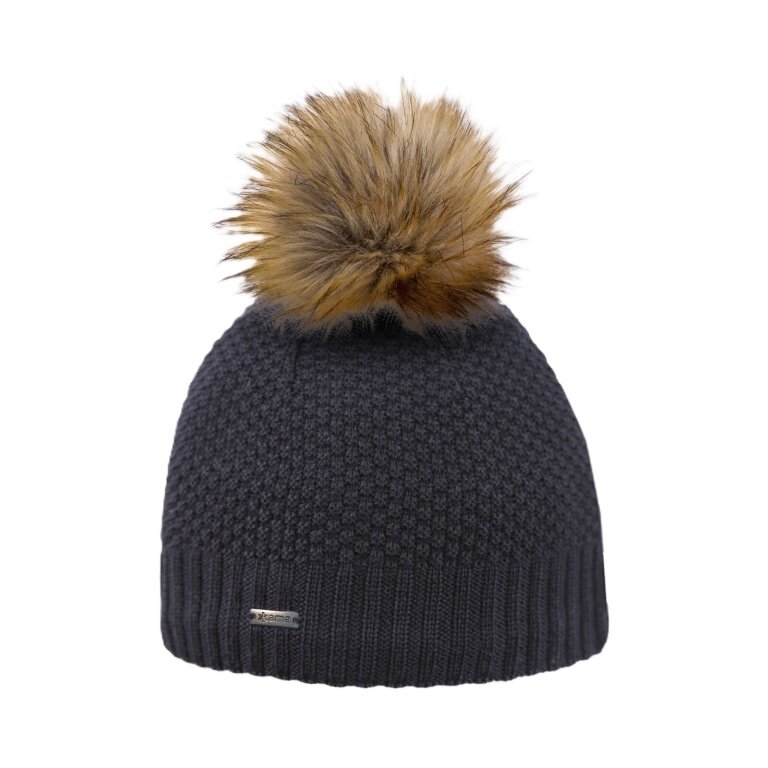 Kama knitted hat (pom-pom) A166 Merino - ladies black - 1 piece
