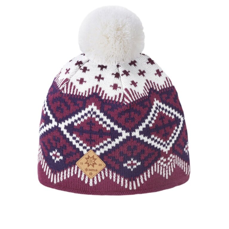 Kama knitted hat (pom-pom) A186 Kamakadze Merino - Ladies pink/blue/white - 1 piece