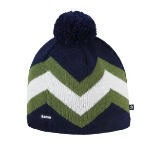 Kama knitted hat (pom-pom) A179 Merino - navy blue/green/white - 1 piece
