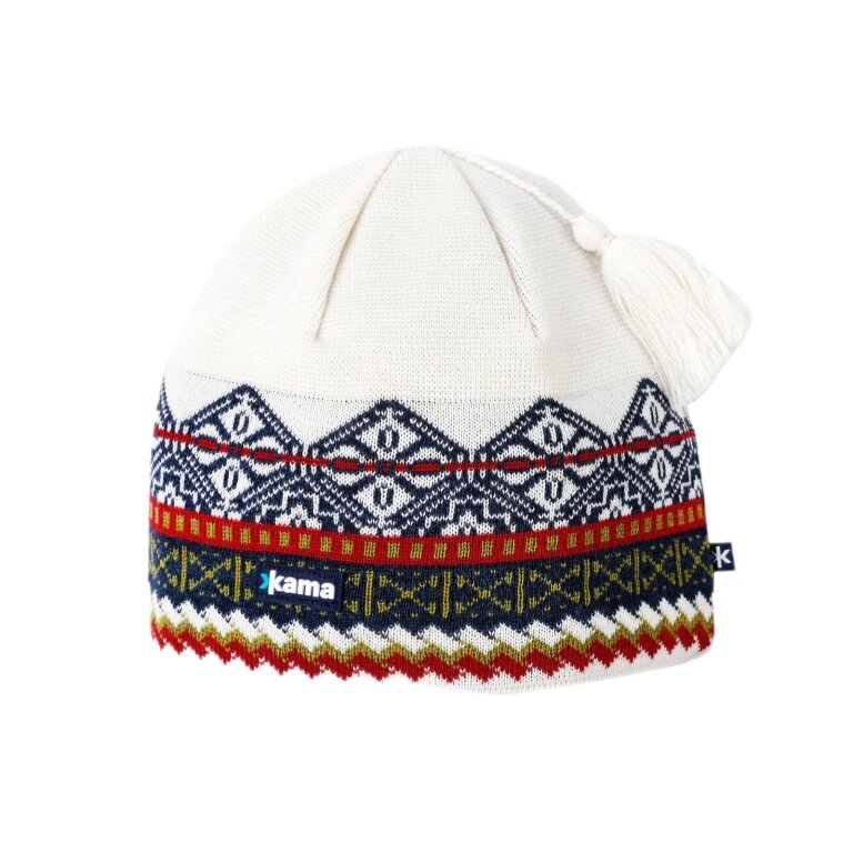 Kama knitted hat (pom-pom) A187 Merino - white/blue/red - 1 piece
