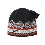 Kama knitted hat (pom-pom) A187 Merino - graphite grey/white/red - 1 piece