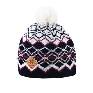 Kama knitted hat (pom-pom) A172 Merino - ladies navy blue/white - 1 piece
