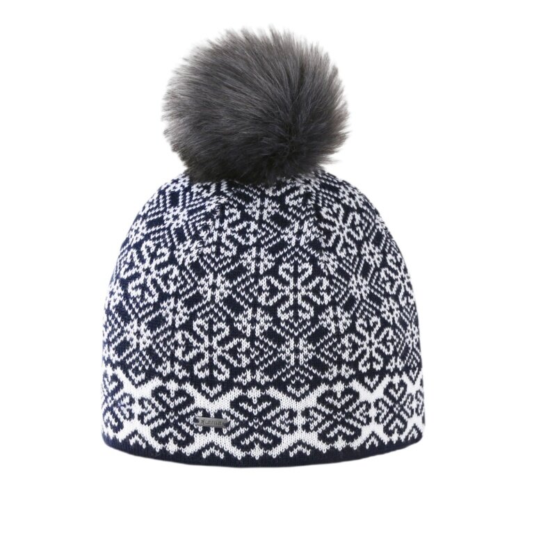 Kama knitted hat (pom-pom) A173 Merino - ladies navy blue/white - 1 piece
