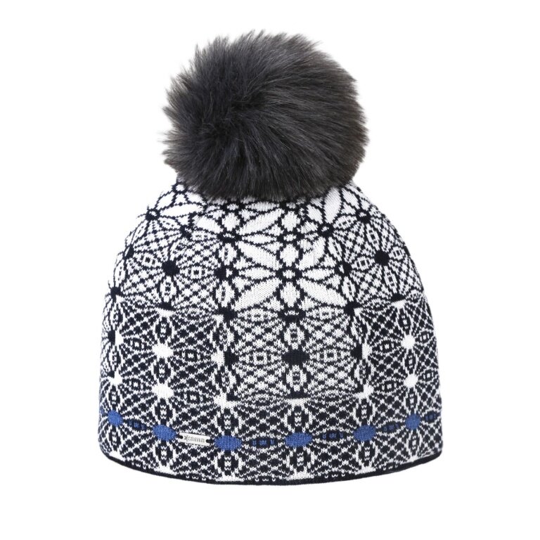 Kama knitted hat (pom-pom) A183 Merino - ladies navy blue/white - 1 piece