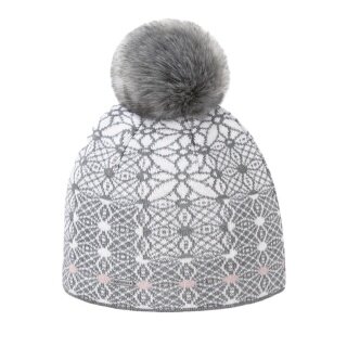 Kama knitted hat (pom-pom) A183 Merino - ladies grey/white - 1 piece