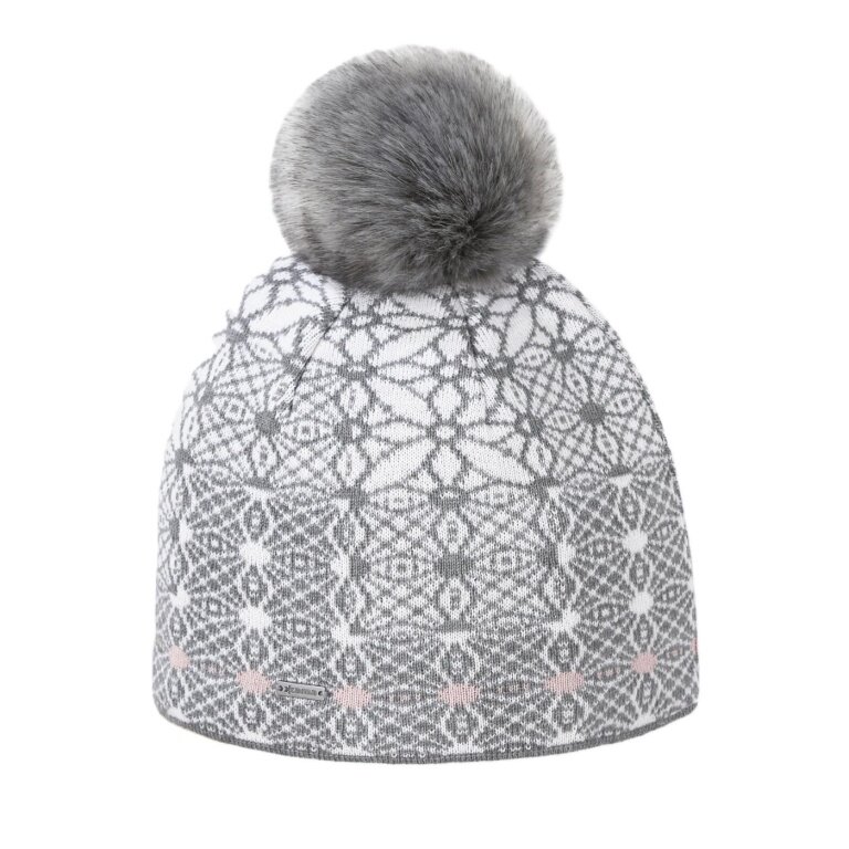 Kama knitted hat (pom-pom) A183 Merino - ladies grey/white - 1 piece