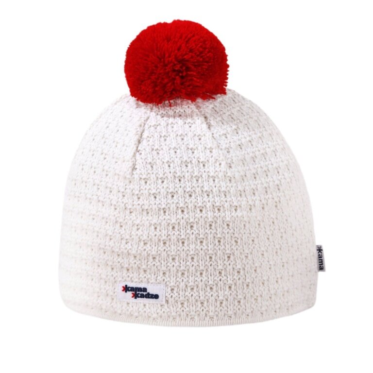 Kama knitted hat (pom-pom) K36 Merino Kamakadze - white/red - 1 piece