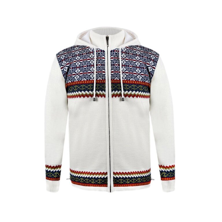 Kama Sweater Pullover 3097 Full Zip with Nordic Pattern (Hood, windproof) white Men's