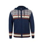 Kama Sweater Pullover 3097 Full Zip with Nordic Pattern (Hood, windproof) dark blue men's