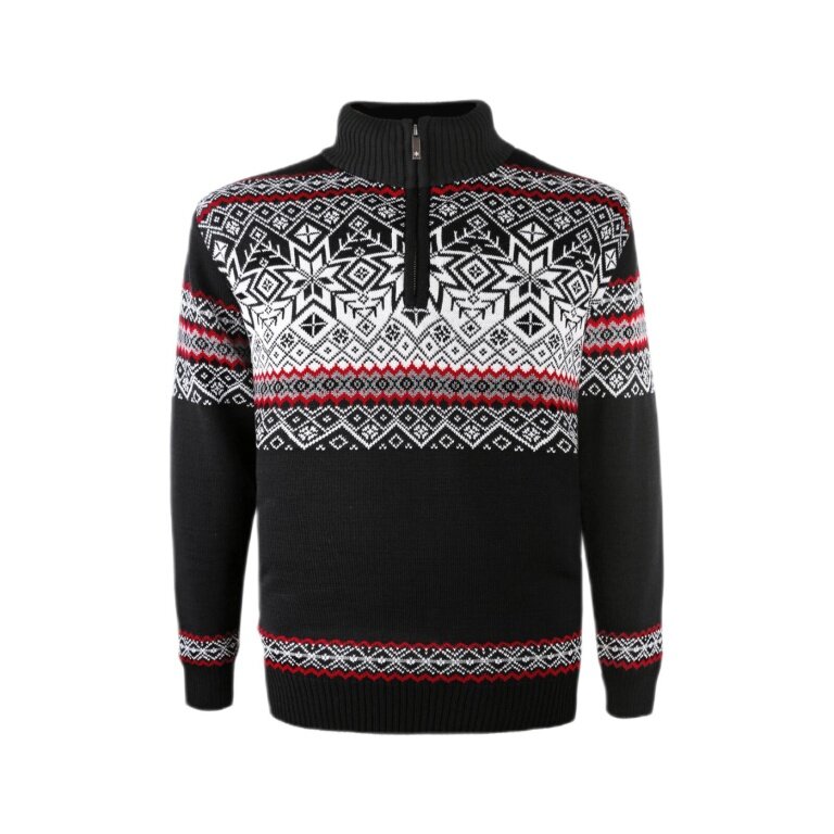 Kama Sweater Pullover 3371 Half Zip with Nordic Pattern (warm, windproof) black men's