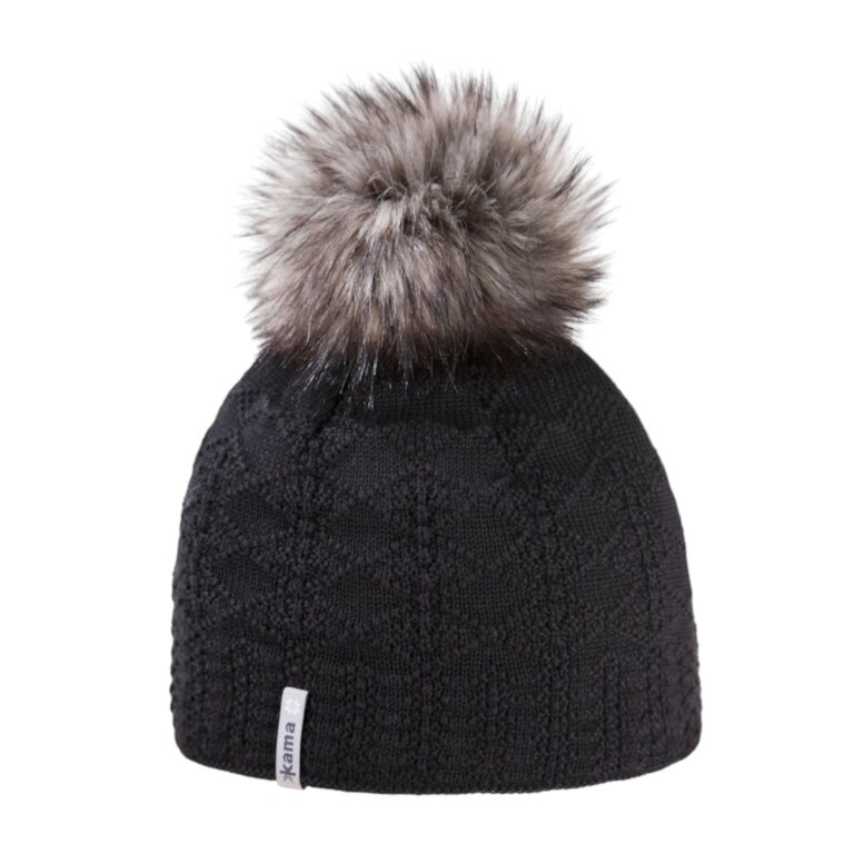 Kama knitted hat (pom-pom) A109 Merino - ladies black - 1 piece