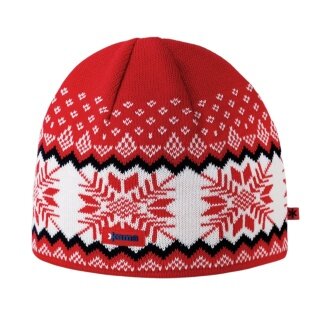 Kama knitted hat (beanie) A137 Merino - red/white/black - 1 piece