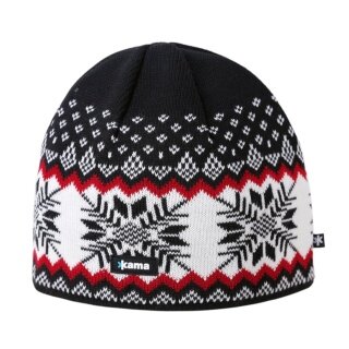 Kama knitted hat (beanie) A137 Merino - black/red/white - 1 piece