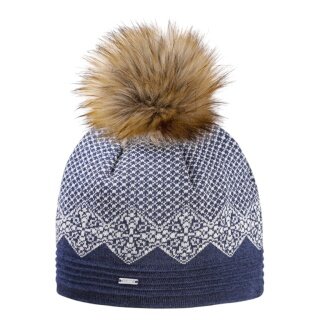 Kama knitted hat (pom-pom) A152 Merino - ladies blue/white - 1 piece
