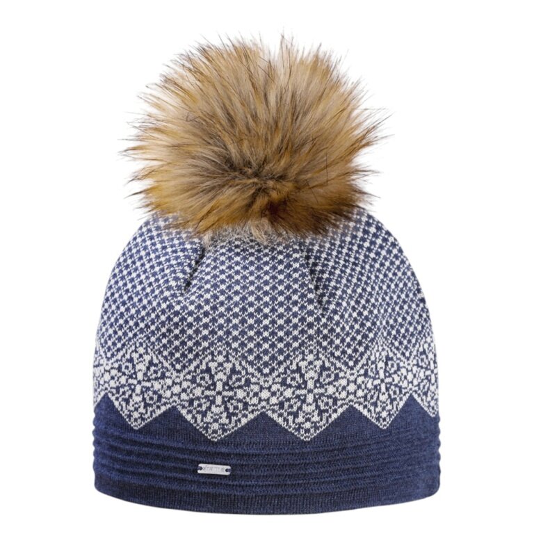 Kama knitted hat (pom-pom) A152 Merino - ladies blue/white - 1 piece