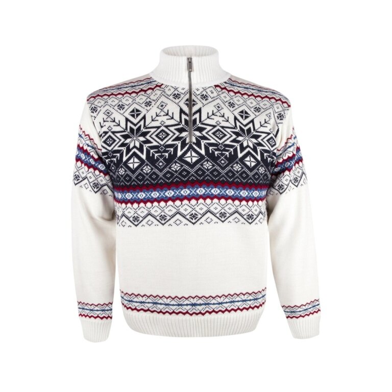 Kama Sweater Pullover 4071 Half Zip with Nordic Pattern (Merino Wool Blend) white Men's