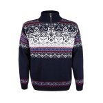 Kama Sweater Pullover 4071 Half Zip with Nordic Pattern (Merino Wool Blend) navy blue Men's