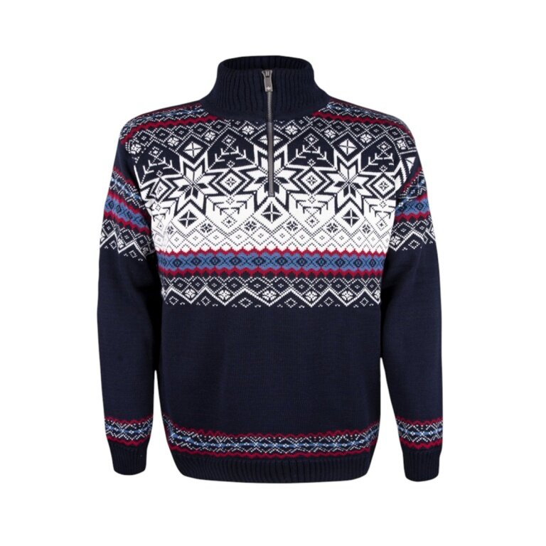 Kama Sweater Pullover 4071 Half Zip with Nordic Pattern (Merino Wool Blend) navy blue Men's