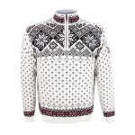 Kama Sweater Pullover 4082 Half Zip with Nordic Pattern (Merino Wool) white Men's
