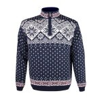 Kama Sweater Pullover 4082 Half Zip with Nordic Pattern (Merino Wool) navy blue Men's