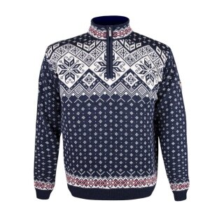 Kama Sweater Pullover 4082 Half Zip with Nordic Pattern (Merino Wool) navy blue Men's
