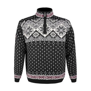 Kama Sweater Pullover 4082 Half Zip with Nordic Pattern (Merino Wool) black Men's