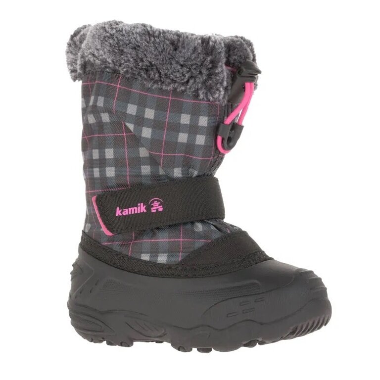 Kamik Winter Shoes Mini (seam-sealed nylon, faux fur snow collar, water-repellent) black/pink toddlers