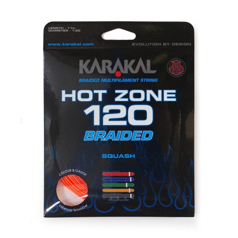 Karakal Squash String Hot Zone Braided 120 (Power+Control) 1.20mm orange 11m Set