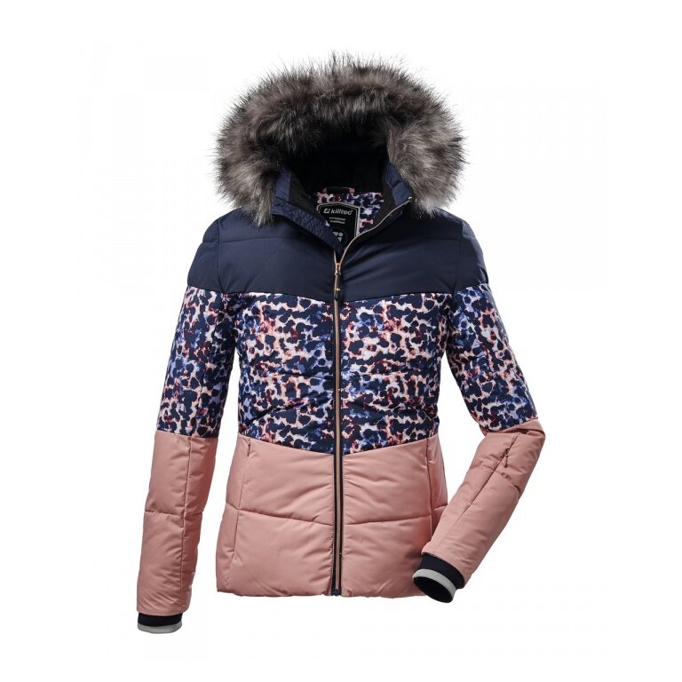 Killtec winter jacket in down look with detachable hood (wind and water repellent, PFC-free) blue/pink children